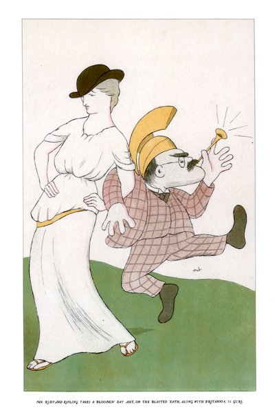 Hr. Rudyard Kipling tager en blomstrende dag aht, på den sprængte æt... 1904. af Henry Maximilian Beerbohm