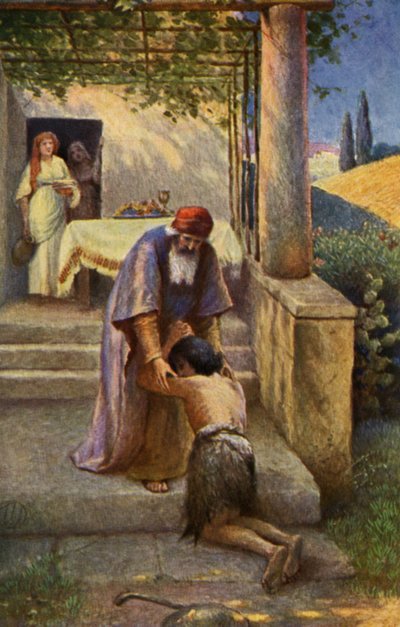 Den fortabte søn, scene fra Det Nye Testamente (print) af Max Hirmer