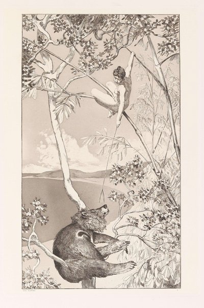 Bear and Elf Bär und Elfe tallerken I fra Intermezzos, Opus IV Intermezzi, Opus IV, ca. 1880. af Max Klinger