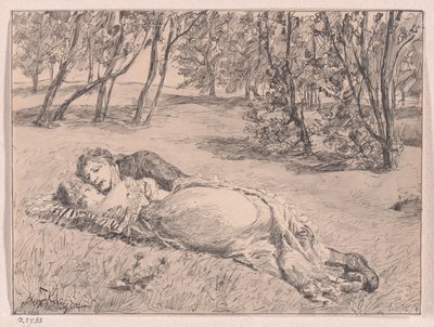 Par i græsset – En omfavnelse i et landskab (A Couple on the Grass – An Embrace in a Landscape) af Max Klinger