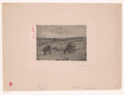 Landskab med græssende geder af Max Liebermann (signed by artist)