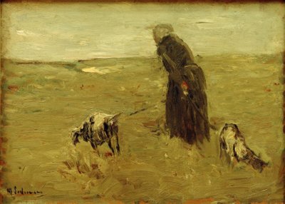 Gammel kvinde med geder af Max Liebermann