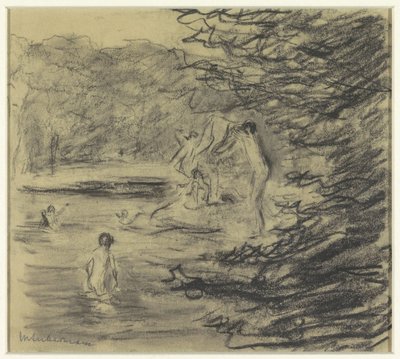 Badende drenge i skovdam af Max Liebermann