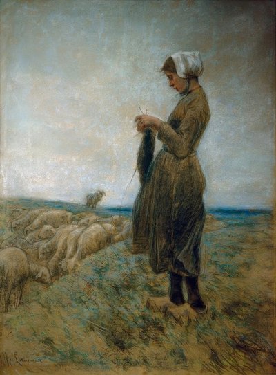 Hollandsk hyrdepige (strikkende hyrdeinde) af Max Liebermann