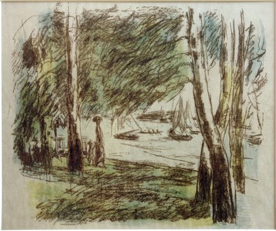 M.Liebermann, landskab ved Wannsee med sejlbåde af Max Liebermann