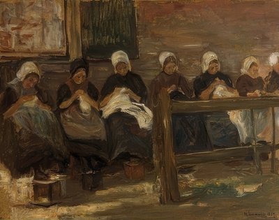 Syning af piger i Huyzen - Studie med syv figurer. 1889 af Max Liebermann