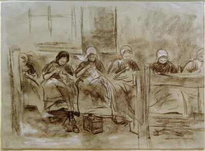 Seks syende hollandske piger foran en husmur af Max Liebermann