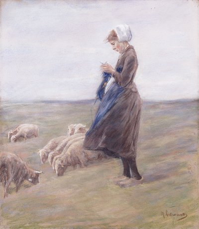 fårehyrde Hyrdinde, 1887 af Max Liebermann