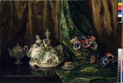 "Stilleben med porcelæn og blomster" (Stilleben med porcelæn og blomster) Maleri af Max Muller (1871-1938) (ec. alle) Olie på lærred. Mikalojus Konstantinas Ciurlionis Fine Arts Museum, Kaunas, Litauen af Max Müller