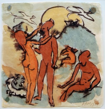 Badescene med styrmændsfugle af Max Pechstein