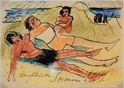 Solbadning på stranden af Max Pechstein