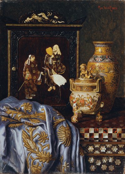 Stilleben med japanske kunstgenstande af Max Schodl
