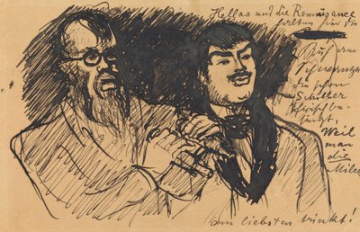 Drei Lenbach-Karikaturen: a) Brustbild; b) Ganzfigur; c) zusammen mit Stuck af Max Slevogt