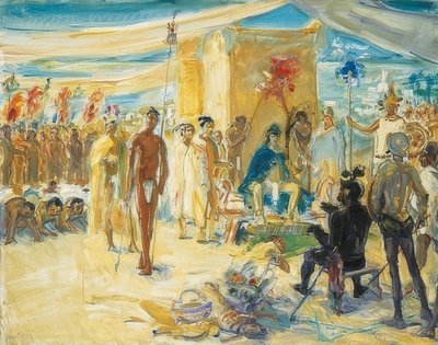 Fernando Cortez før kejser Montezuma af Mexico. 1917 af Max Slevogt