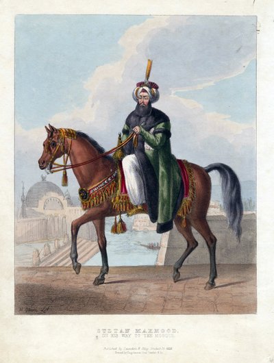 Portræt af Mahmud II (1785-1839) (Mahmoud II), Sultan af Det Osmanniske Rige - Oeuvre de M. Gauci (aktivt 1800-tal) - 1829 - Farvelitografi - 26x20 - Privat samling af Maxim Gauci