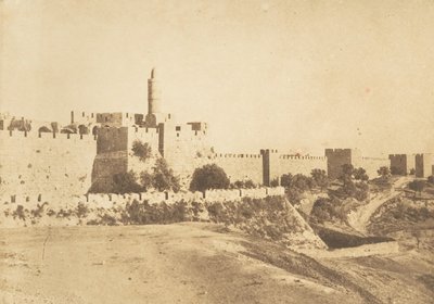 David Daoud Kalessys slot og Jerusalems mure, august 1850. af Maxime Du Camp