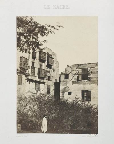 Hus og have i det franske kvarter, Egypten, 1850 (saltpapirtryk fra vokspapirnegativ) af Maxime Du Camp