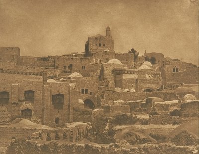 Udsigt over moskeen i El-Melouyeh og et kvarter i Jerusalem, august 1850. af Maxime Du Camp