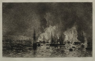 Brand i havnen i Bordeaux af Maxime Lalanne
