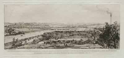 Kunstneriske minder om belejringen af ​​Paris: Udsigt taget fra Pont-du-Jour-viadukten..., 1870-71. af Maxime Lalanne