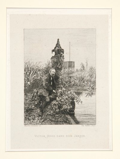 Victor Hugo dans son jardin (Victor Hugo i sin have), pl. 12 fra suiten Chez Victor Hugo (Victor Hugo af Maxime Lalanne
