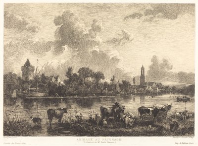 Dyr på Græs af Maxime Lalanne after Nicolaes Pietersz Berchem