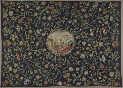 borddækning Dug med personificeringen af ​​Flora og et blomstermønster af Maximiliaan van der Gucht (possibly)