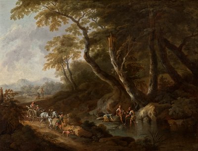 Skovlandskab med vand til højre af Maximilian Joseph Schinnagl