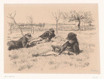 Tre mænd hviler på en eng af Maximilien Luce (signed by artist)