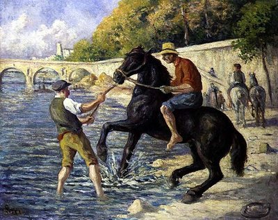 Bathing the Horses, ca. 1910 (olie på lærred) af Maximilien Luce
