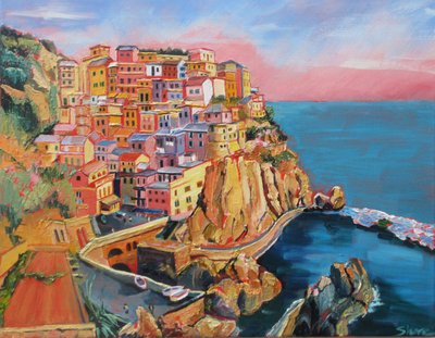 Farverig italiensk kystby af Maxine Shore
