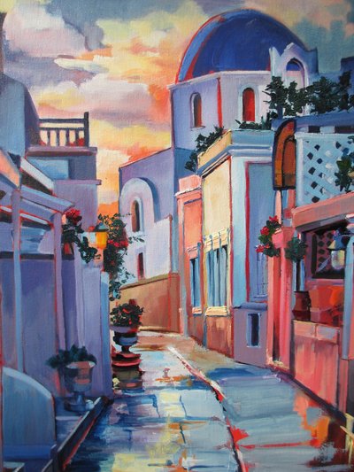 Santorini Solnedgangs-gaden af Maxine Shore