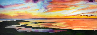 En livlig solnedgang ved kysten af Maxine Shore