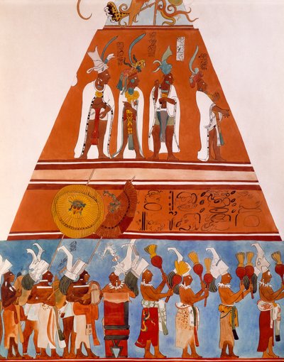 Fresker i Bonampak, Chiapas (Mexico). Detalje, der viser en scene af procession. Maya-civilisation, 9. århundrede. af Mayan
