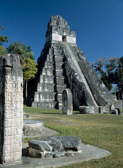 Tikal Temple I eller Temple of the Great Jaguar, 7. til 8. århundrede af Mayan