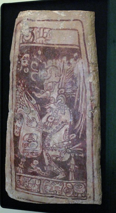 Hvælvingsomslag med maleri af guden K"Awiil og hieroglyftekst, Chenes-området, Yucatan, sen klassisk periode, 600-900 e.Kr. af Mayan