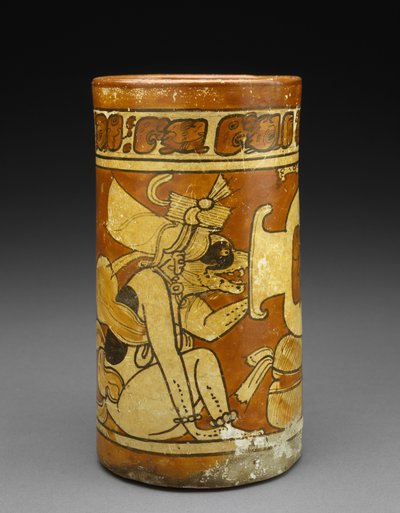 Fartøj med abe- og hundeguder, 600-900 e.Kr. (lertøj med slip) af Mayan