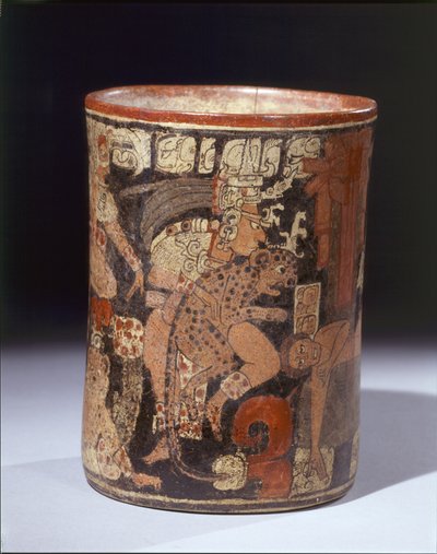 Cylindrisk kar med offerscene, ca. 600–850 e.Kr. (keramik og pigmenter) af Mayan Mayan