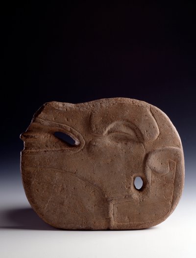 Før colombiansk kunst, Maya-civilisation, klassisk periode: zoomorf økse i udskåret sten, der repræsenterer hovedet af en hjort. Svag. 26,5 x bredde 19,5 cm Guatemala, Museo Nazionale di Archeologia e Etnologia af Mayan Mayan