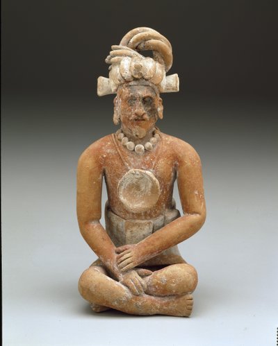 Siddende skægget mand, sen klassisk periode, ca. 600-900 (keramik og maling) af Mayan Mayan
