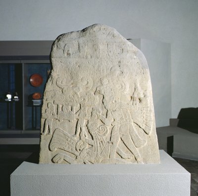 Stele 21 fra Izapa, Chiapas, Mexico, tidlig klassisk periode (300-600 e.Kr.) (sten) af Mayan Mayan