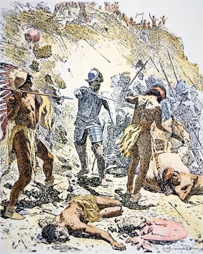 Pueblo-indianernes oprør i 1680 (koloreret stik) af Maynard Dixon