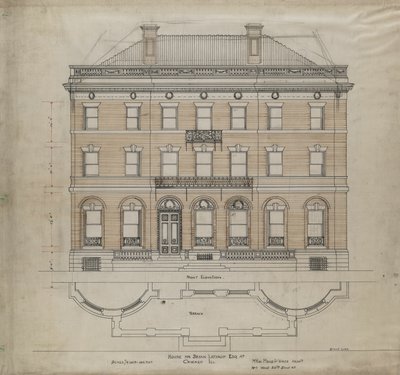 Bryan Lathrop House, Chicago, Illinois, Front Elevation and Terrace Plan, 1892. af Mead and White McKim