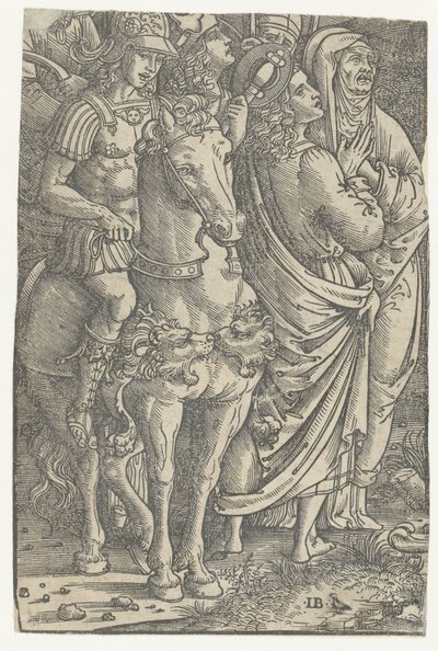 Fragment af en korsfæstelse med Johannes Evangelisten og Maria og soldater af Meester IB met de vogel