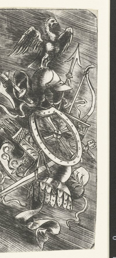 Ørn på toppen af ​​våbentrofæer inklusive forskellige våben af Meester van 1515