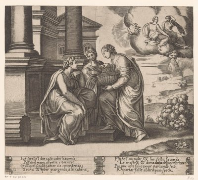 Psyche får besøg af sine søstre Historien om Amor og Psyche (serietitel) af Meester van de Dobbelsteen