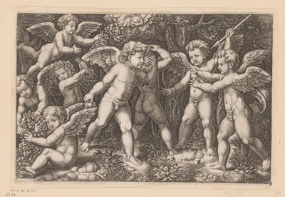 Spiller putti Pavens gobeliner (serietitel) Tapezzerie de Papa (serietitel) af Meester van de Dobbelsteen