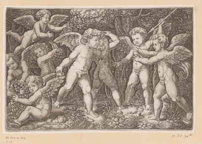 Spiller putti Pavens gobeliner (serietitel) Tapezzerie de Papa (serietitel) af Meester van de Dobbelsteen