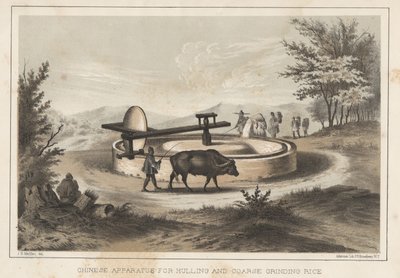 Kinesisk apparat til afskalning og grovmaling af ris, 1855 af Meffert