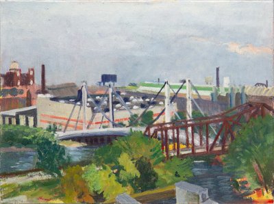 Looking West Over the North Branch, 2014 (olie på lærred) af Megan Williamson